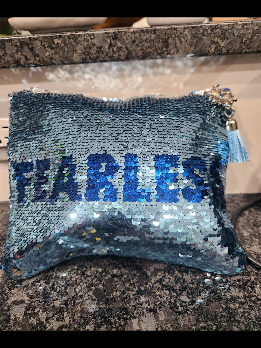 Disney Frozen ll Rever Sequin Cosmetic Pouch in Light and Dark Blue with Tassel